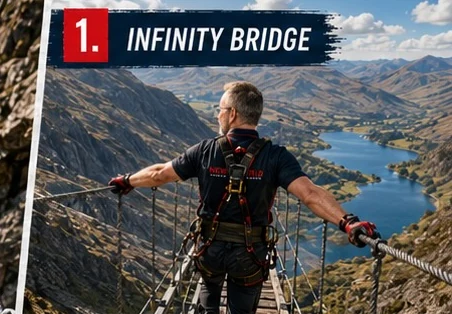 A distant rear-view illustration of the Infinity Bridge challenge